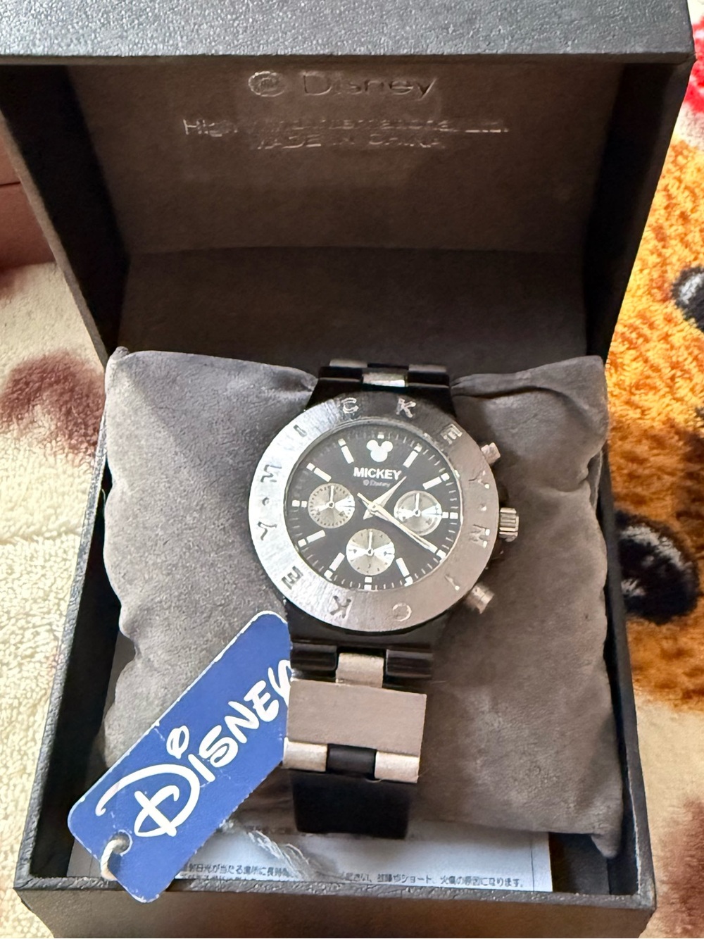 Unisex Disney Men’s Black and Silver Mickey Chronograph Watch
